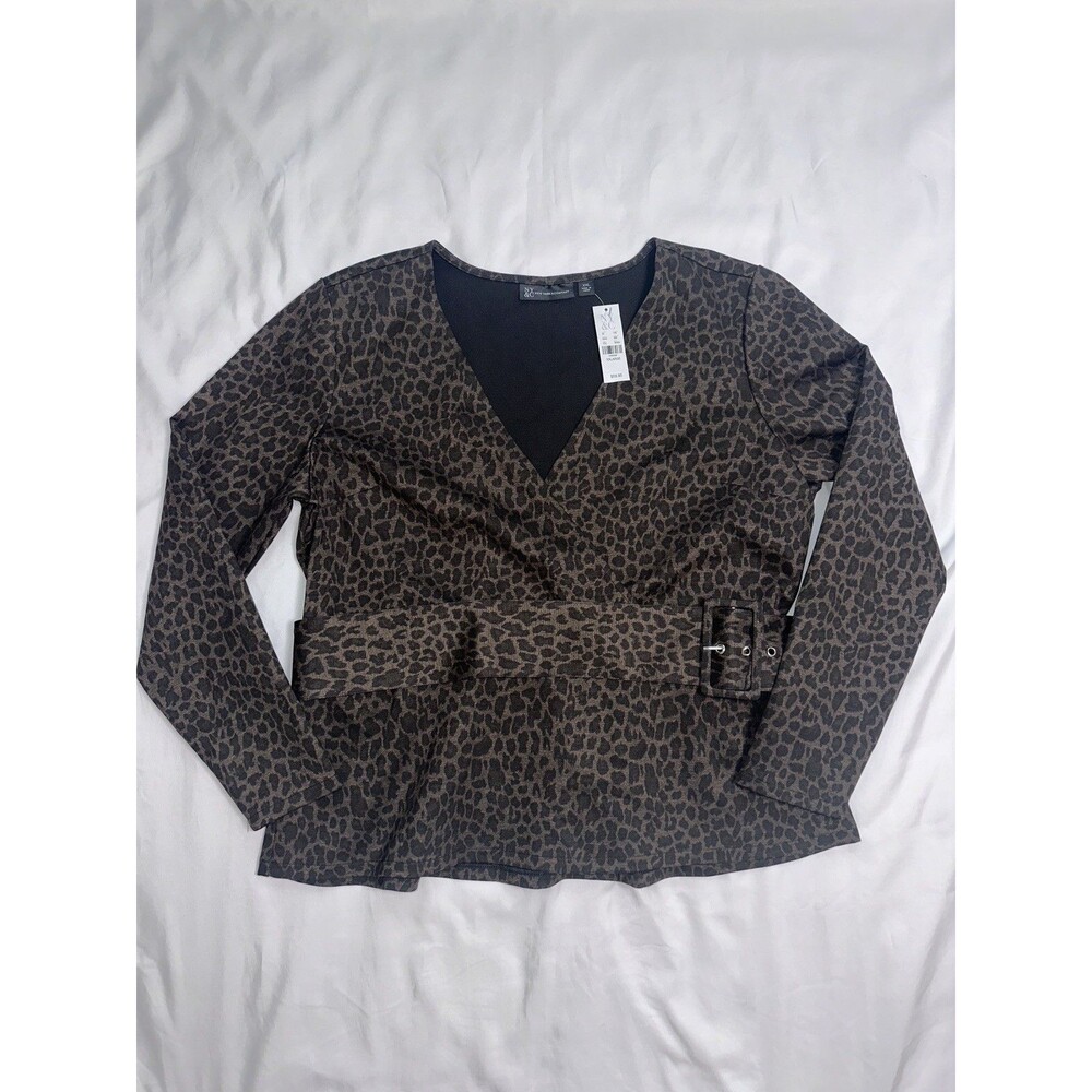 New York & Co. Leopard Print blouse Top Y2K XXL